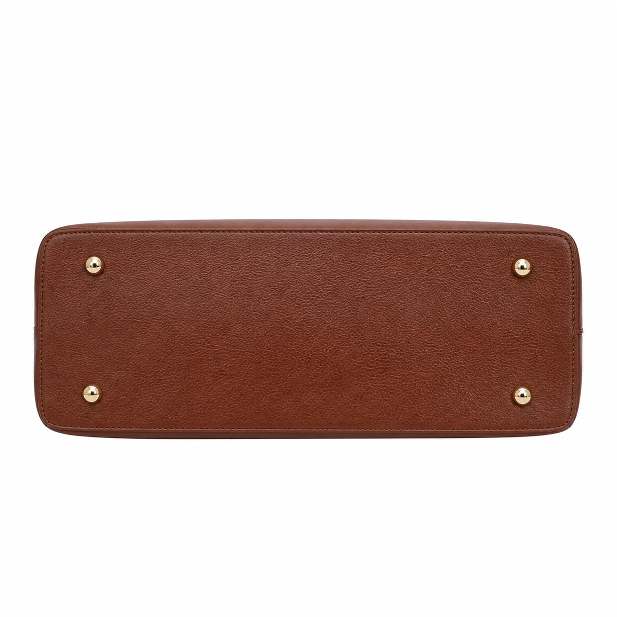 Bagex Brown Leather Dome Handbag with Gold-Tone Hardware