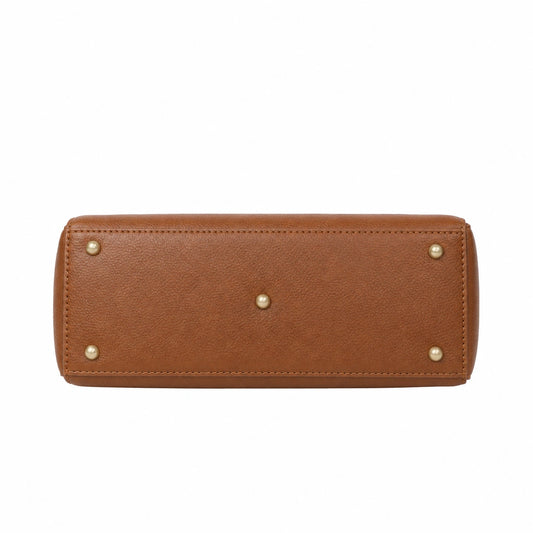 Bagex Brown Leather Hobo Handbag with Front Buckle Detail