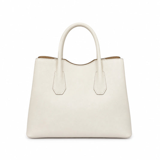 Bagex Off-White Leather Structured Tote Handbag