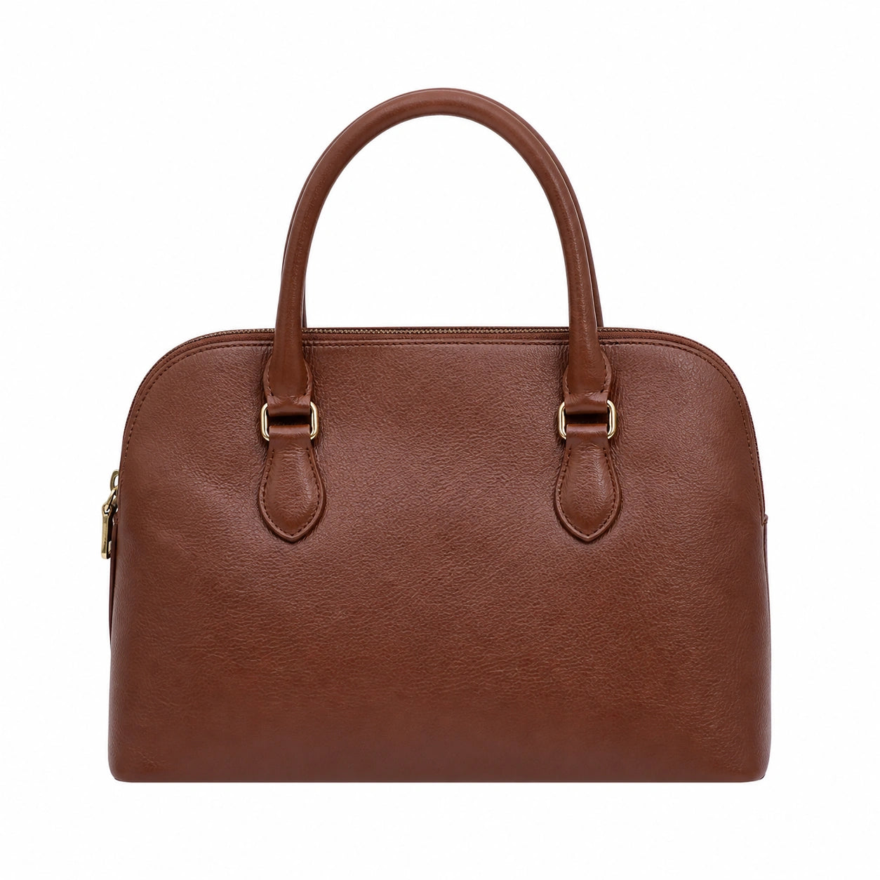 Bagex Brown Leather Dome Handbag with Gold-Tone Hardware