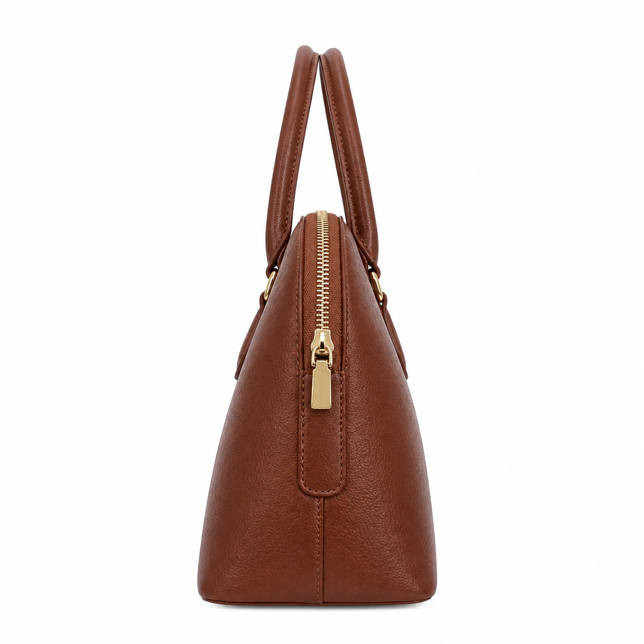 Bagex Brown Leather Dome Handbag with Gold-Tone Hardware