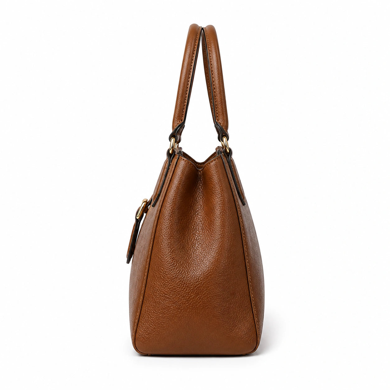 Bagex Brown Leather Hobo Handbag with Front Buckle Detail