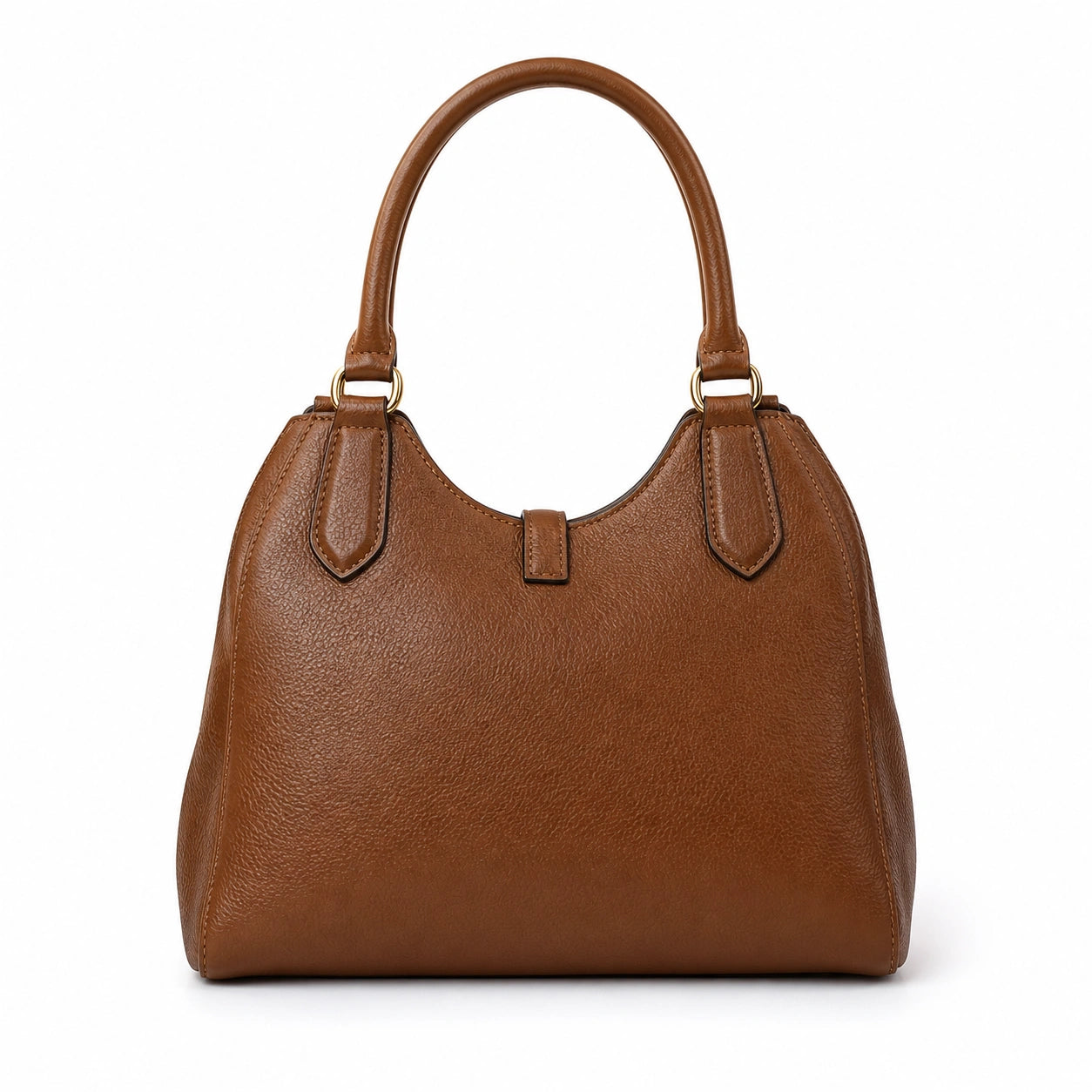 Bagex Brown Leather Hobo Handbag with Front Buckle Detail