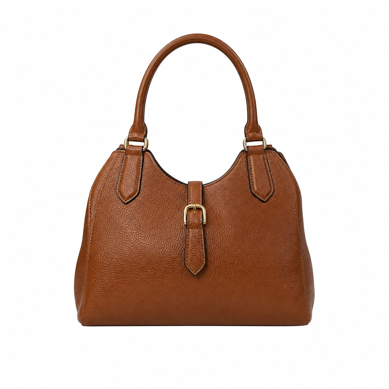 Bagex Brown Leather Hobo Handbag with Front Buckle Detail
